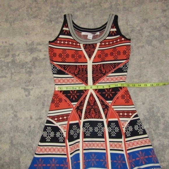 Diane Von Furstenberg Desert Bands Abstact Multi Color Fit & Flare Scuba Dress P - Picture 9 of 12